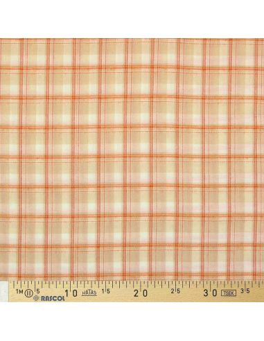 Schotse tartan flanel stof - Beige met oranje strepen