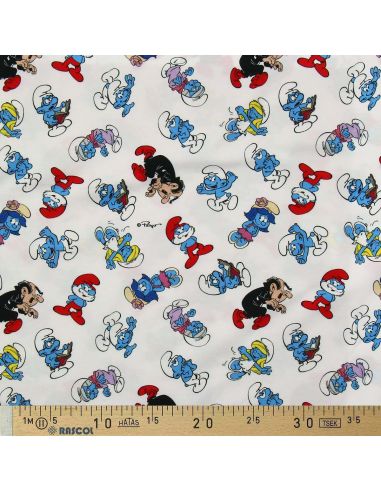 Smurfen jersey stof - Wit