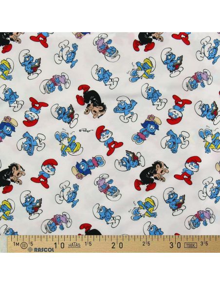 Smurfen jersey stof - Wit