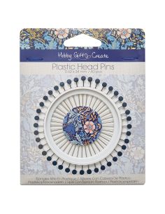 Schijf met 40 spelden met plastic kop - Collectie blauwe bloemen