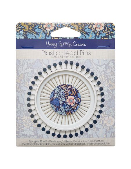 Schijf met 40 spelden met plastic kop - Collectie blauwe bloemen