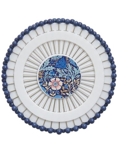 Schijf met 40 spelden met plastic kop - Collectie blauwe bloemen