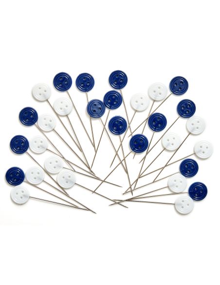 Glazen buis met 30 spelden met plastic kop - Collectie blauwe bloemen