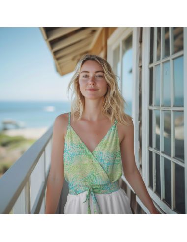 Viscose batik stof Kaona - Groen en blauw