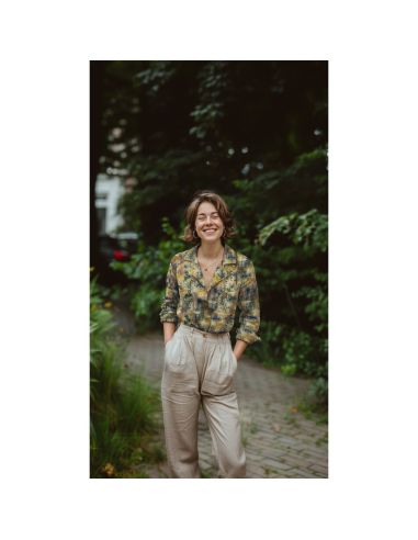 Aora batik katoenen stof - Blauw en groen