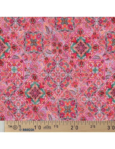 Gewatteerde stof van katoenen voile met patchwork - Roze