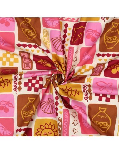 Zomerse patchwork katoenen popeline stof - Off-white