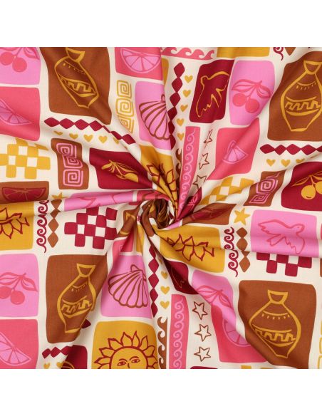 Zomerse patchwork katoenen popeline stof - Off-white