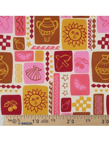Zomerse patchwork katoenen popeline stof - Off-white