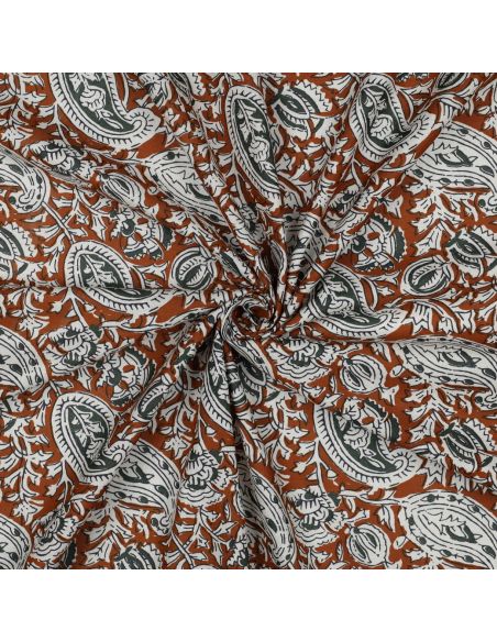 Indiase katoenen stof block print Nalini - Cognac