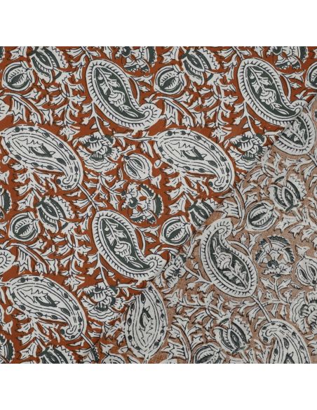 Indiase katoenen stof block print Nalini - Cognac