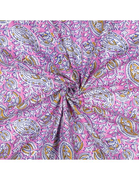 Indiase katoenen stof block print Nalini - Roze