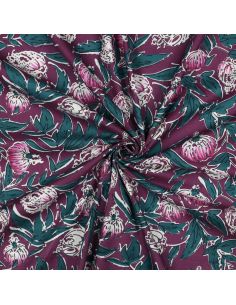 Indiase katoenen stof block print Serina - Aubergine