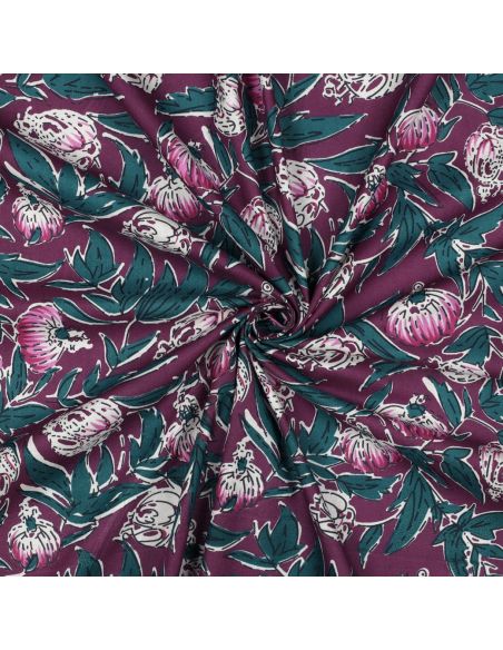 Indiase katoenen stof block print Serina - Aubergine