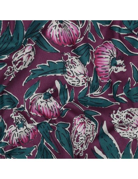 Indiase katoenen stof block print Serina - Aubergine
