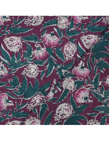 Indiase katoenen stof block print Serina - Aubergine