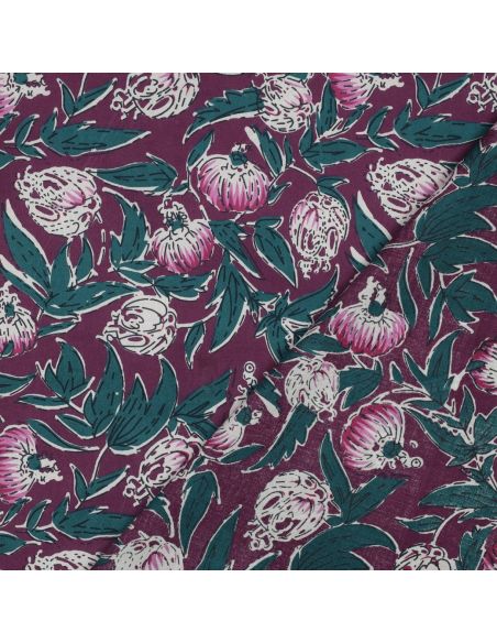 Indiase katoenen stof block print Serina - Aubergine