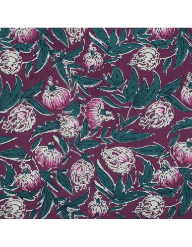 Indiase katoenen stof block print Serina - Aubergine