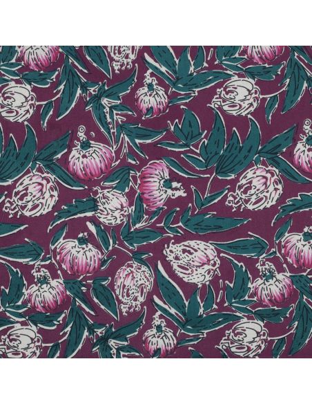 Indiase katoenen stof block print Serina - Aubergine