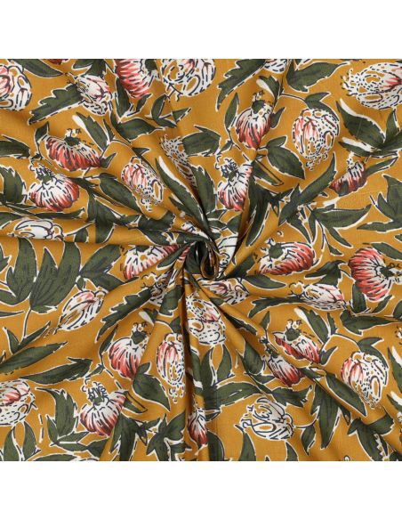 Indiase katoenen stof block print Serina - Oker
