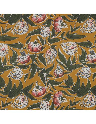 Indiase katoenen stof block print Serina - Oker