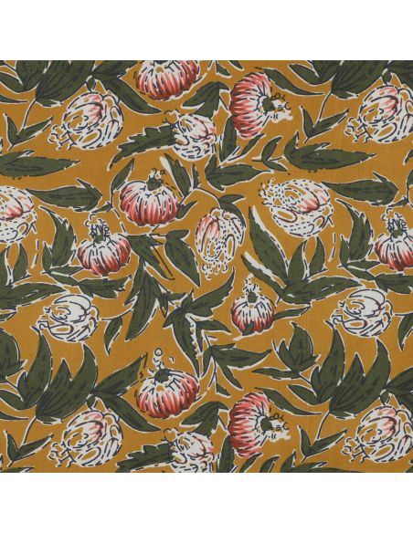 Indiase katoenen stof block print Serina - Oker