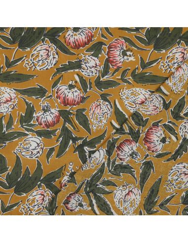 Indiase katoenen stof block print Serina - Oker