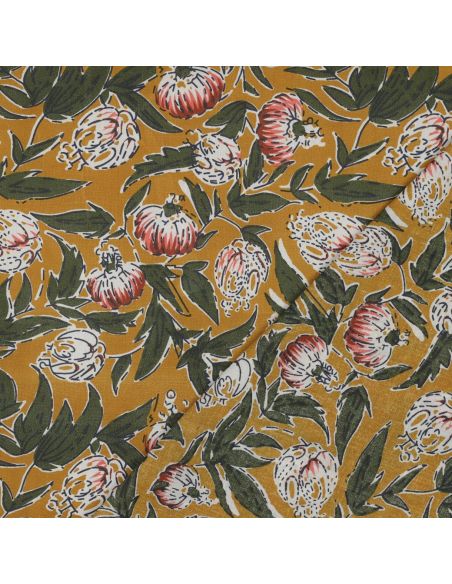Indiase katoenen stof block print Serina - Oker