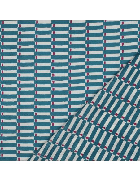 Indiase katoenen stof block print Indra - Petrolblauw