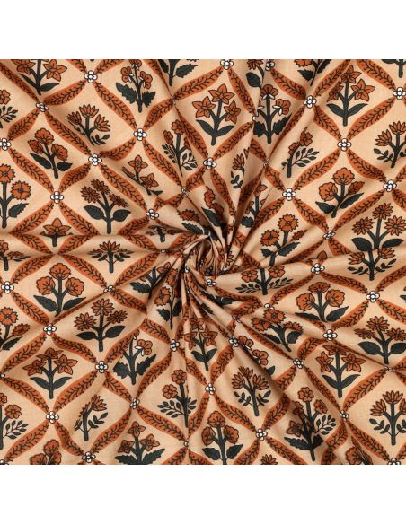 Indiase katoenen stof block print Solenne - Koper