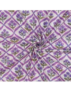 Indiase katoenen stof block print Solenne - Roze