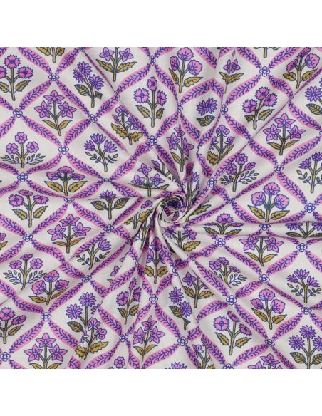 Indiase katoenen stof block print Solenne - Roze