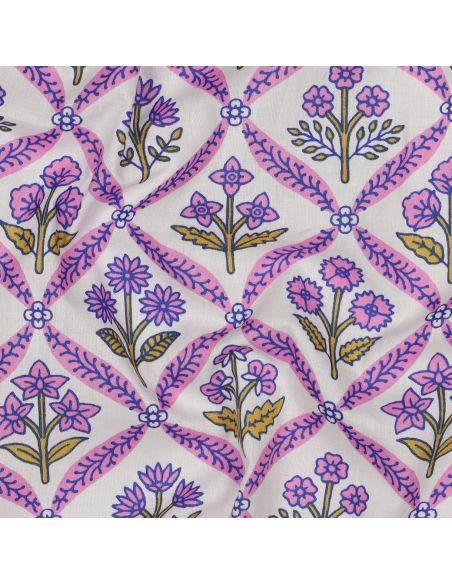 Indiase katoenen stof block print Solenne - Roze