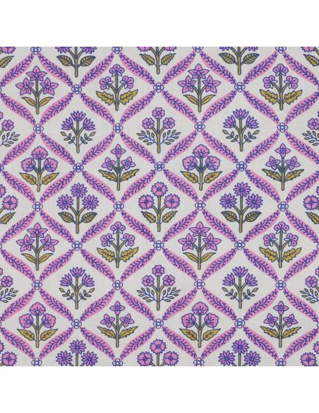 Indiase katoenen stof block print Solenne - Roze
