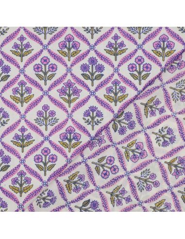 Indiase katoenen stof block print Solenne - Roze