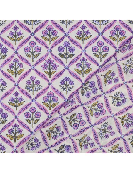 Indiase katoenen stof block print Solenne - Roze