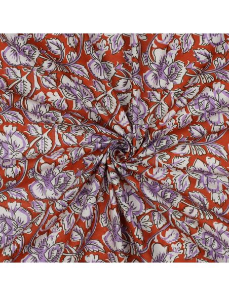 Indiase katoenen stof block print Jasmine - Terracotta