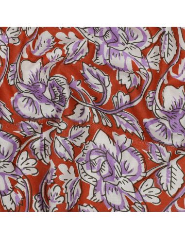 Indiase katoenen stof block print Jasmine - Terracotta