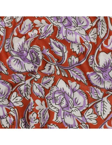 Indiase katoenen stof block print Jasmine - Terracotta
