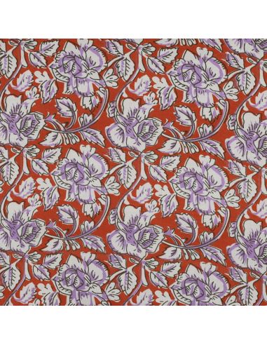 Indiase katoenen stof block print Jasmine - Terracotta