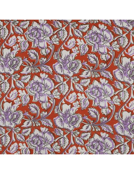 Indiase katoenen stof block print Jasmine - Terracotta
