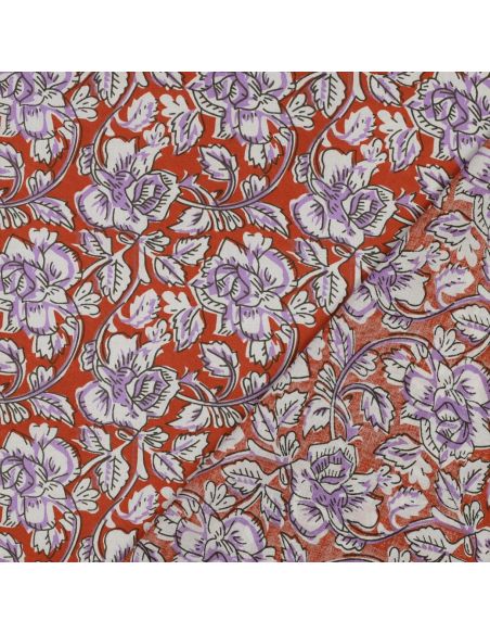 Indiase katoenen stof block print Jasmine - Terracotta