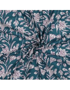 Indiase katoenen stof block print Kirine - Petrolblauw