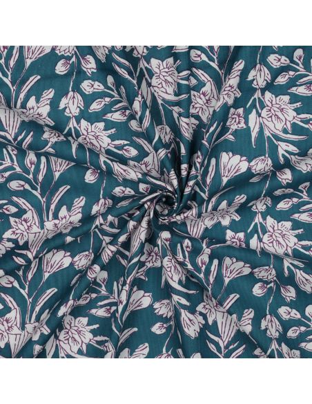 Indiase katoenen stof block print Kirine - Petrolblauw