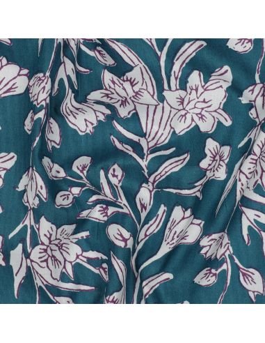 Indiase katoenen stof block print Kirine - Petrolblauw