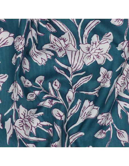 Indiase katoenen stof block print Kirine - Petrolblauw