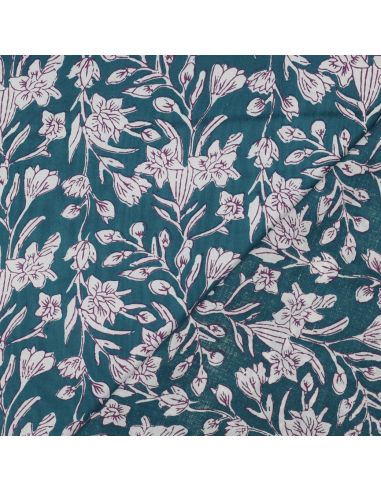 Indiase katoenen stof block print Kirine - Petrolblauw