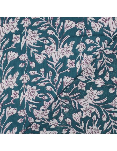 Indiase katoenen stof block print Kirine - Petrolblauw
