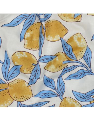 Indiase katoenen stof block print Citroenen - Blauwe bladeren