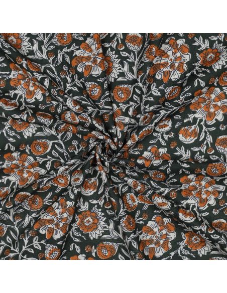 Indiase katoenen stof block print Myrène - Groen